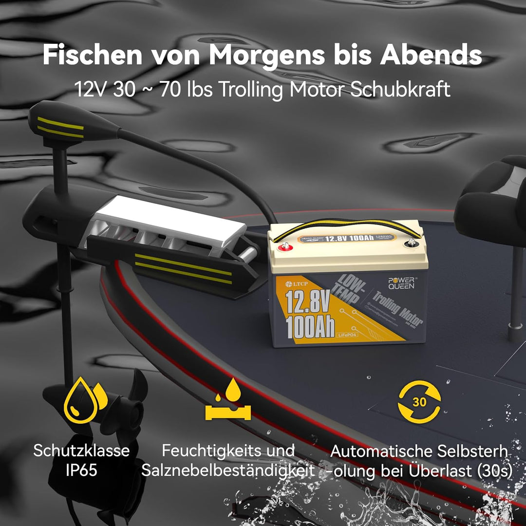 Power Queen 12V 100Ah LiFePO4 Batterie mit 100A BMS Low Temperature Schutz, Grade A Lithium Batterie