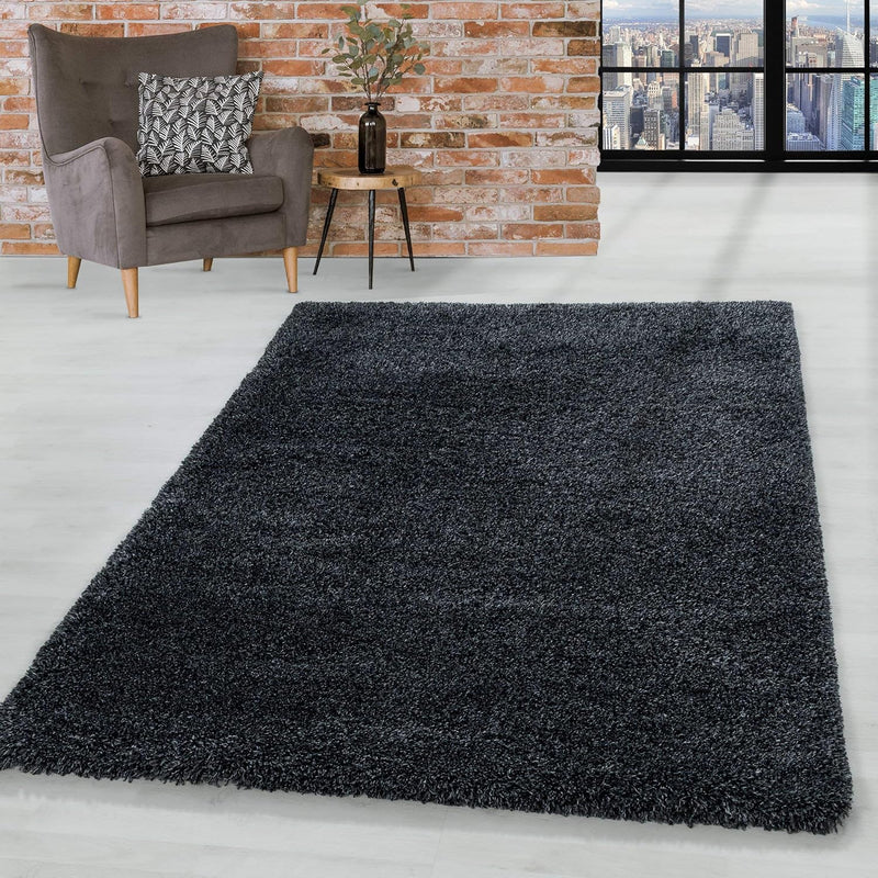 HomebyHome Teppich Wohnzimmer Hochflor Shaggy 50 mm Florhöhe Anthrazit 80 cm Rund - Teppich Schlafzi