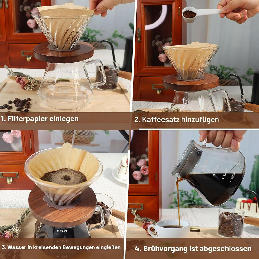 Tropfkaffeebrüher, 400 ml (13,5 oz), tragbarer Glaskaffeebrüher aus hochwertigem Borosilikatglas, Au