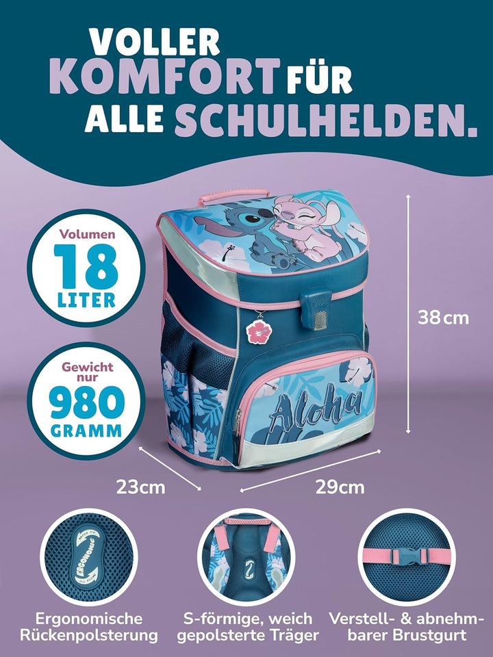 Familando - Scooli Campus Fit Schulranzen Set - 10-teilig mit Schultüte - Disney Stitch - Ergonomisc