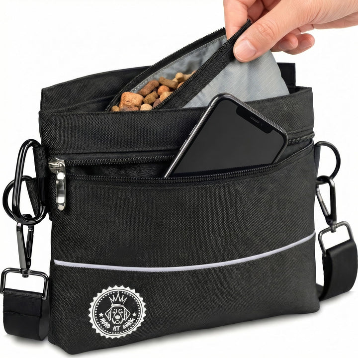 HUND IST KÖNIG® Leckerlietasche für Hunde mit Einhand-Magnet-Verschluss, 2 Zip-Fächer, herausnehmbar