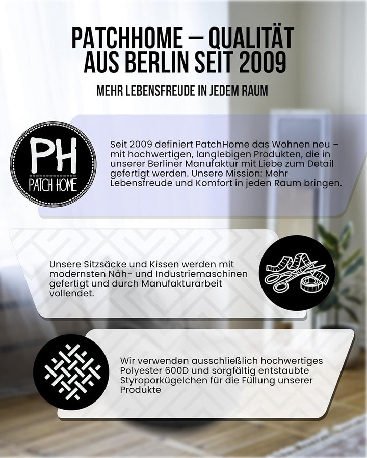 PATCH HOME Patchhome Sitzsack Tropfenform mit Reissverschluss Nachfüllbar - für In &amp; Outdoor - mit S