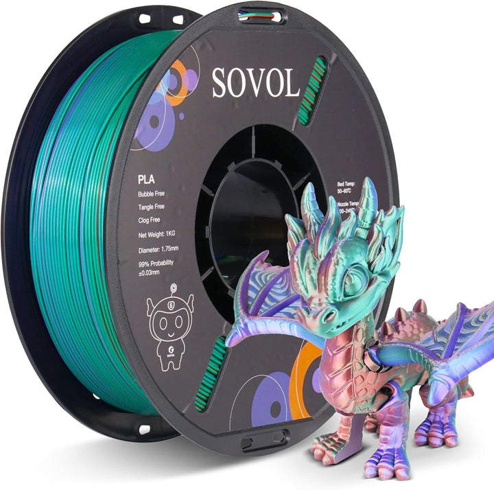 Sovol Tri Color Silk PLA Filament 1.75mm, 3D Drucker Silk Filament 1kg (2.2LBS), Seiden Bronze/Lila/