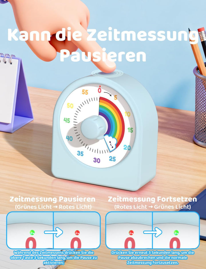 LIORQUE Visueller Timer 60 Minuten Countdown Timer mit Pausenfunktion | austauschbarer Silikonhülle