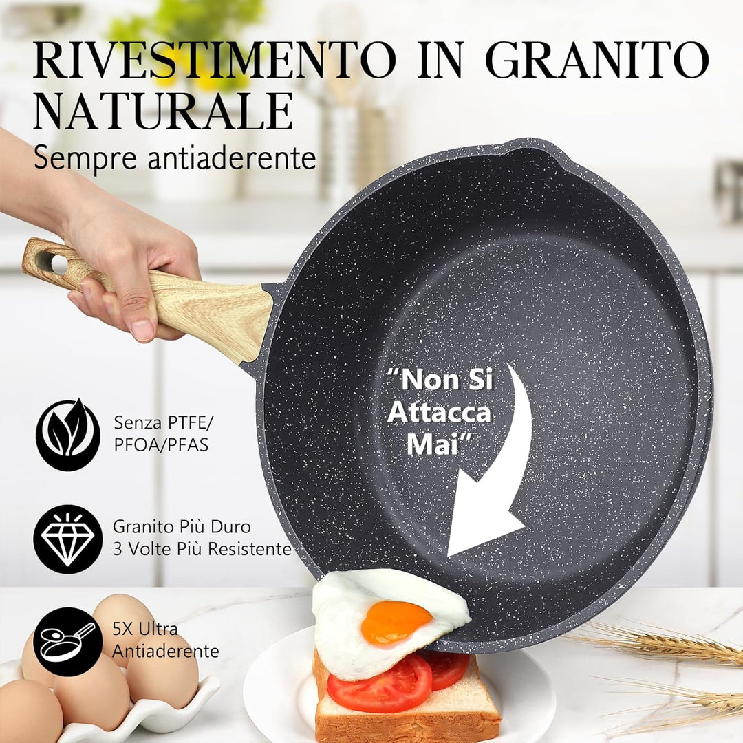 GiPP Schmorpfannen Bratpfannem 24cm Hoher Rand, Antihaft Wokpfanne mit Deckel, 2.5L Keramik-Antihaft