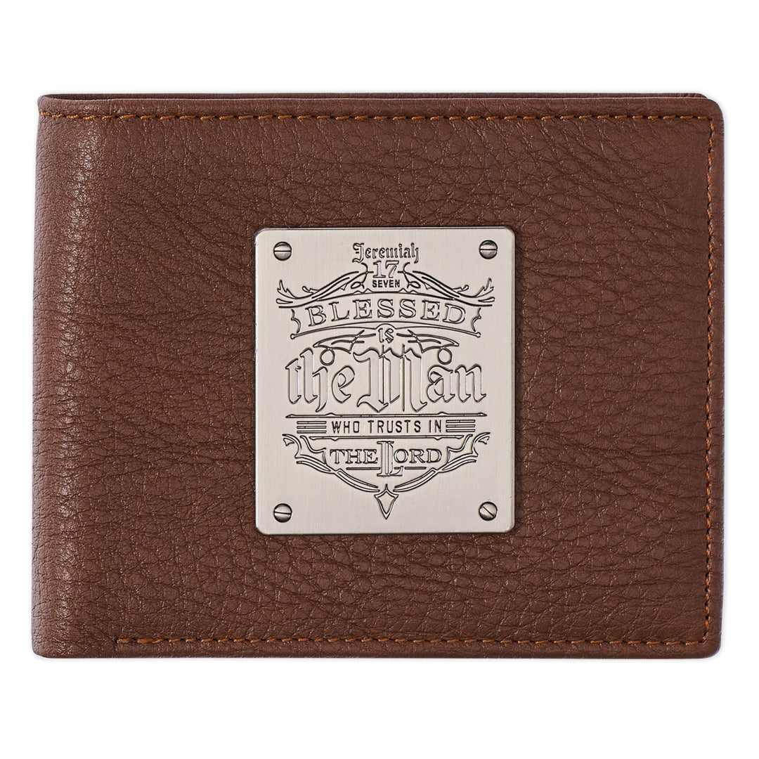 RFID-börse aus echtem Leder für Herren | Blessed Is The Man Jeremiah 17:7 Metall Emblem Qualität kla
