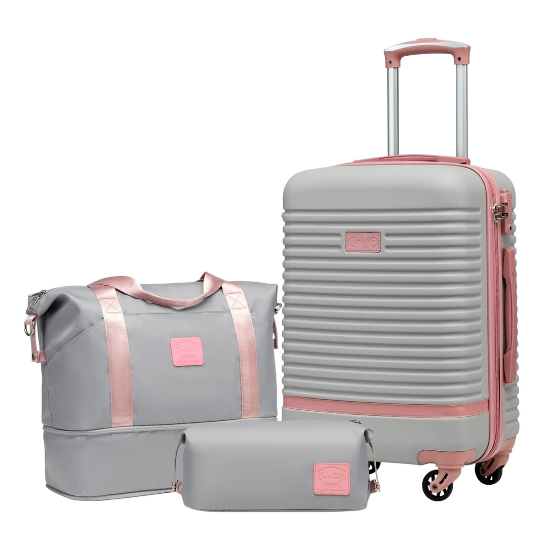 COOLIFE Koffer Set 3-TLG: Handgepäck + Reisetasche | ABS Hartschale Leicht, 360° Räder & TSA-Schlöss