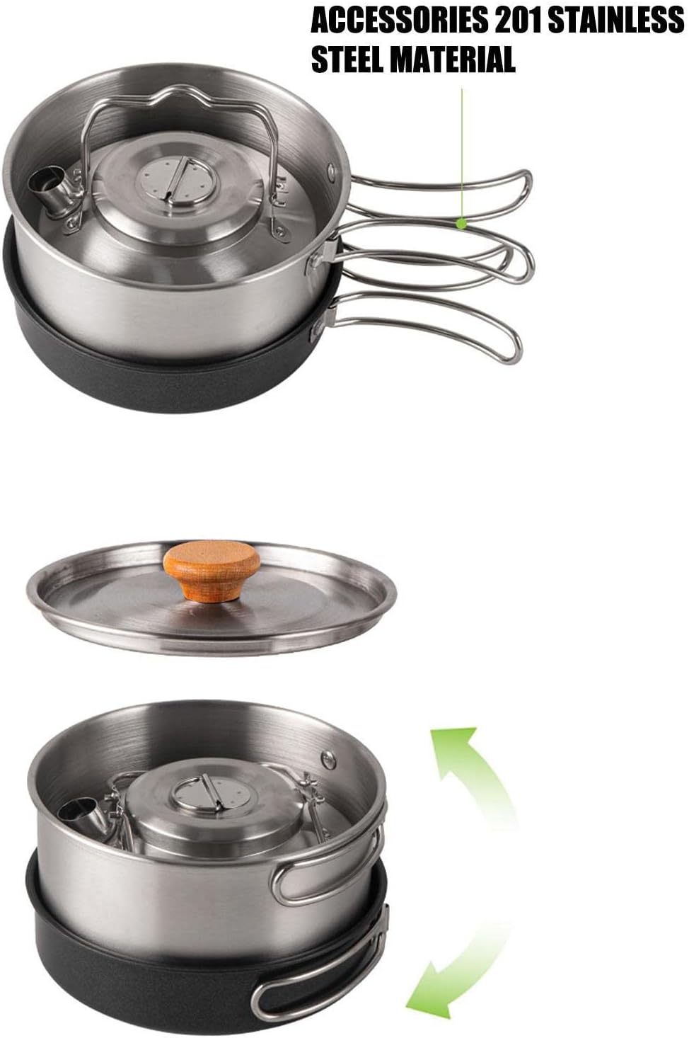 Camping Kochtopf-Set 4-teilig Wandern Kochgeschirr Edelstahl Kochgeschirr für Camping, Wandern, Brat