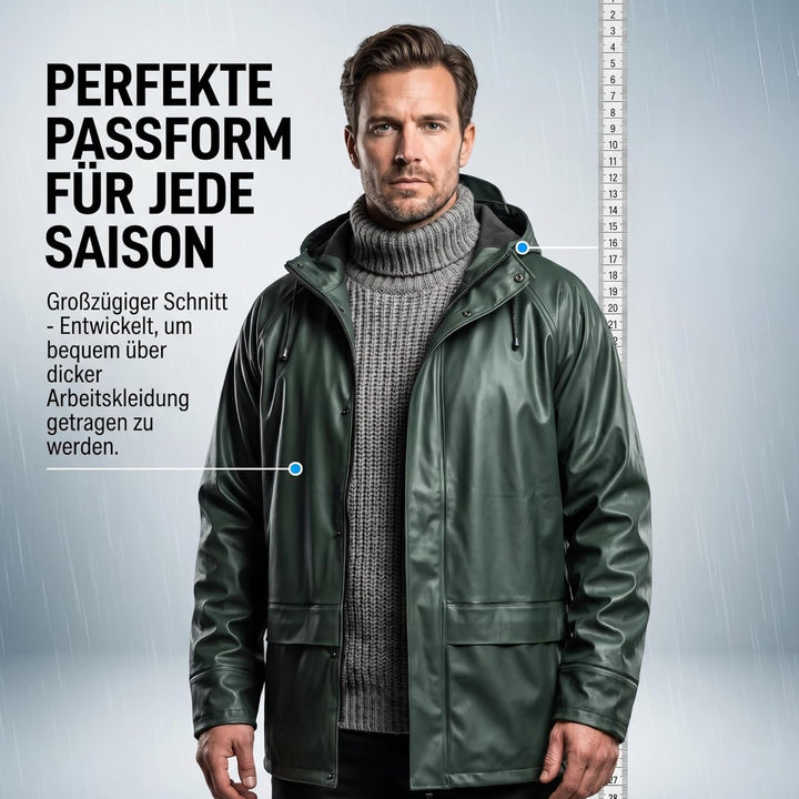 NEO TOOLS Herren Regenset, Regenmantel mit Kapuze und Regenhose, Gr. M-XXXL, verklebte Nähte, Reissv
