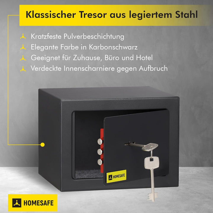Homesafe HV15K Tresor Safe mit Schlüssel-Schloss, 15x20x17cm (HxWxD ), Carbon Satin Schwarz, 15x20x1