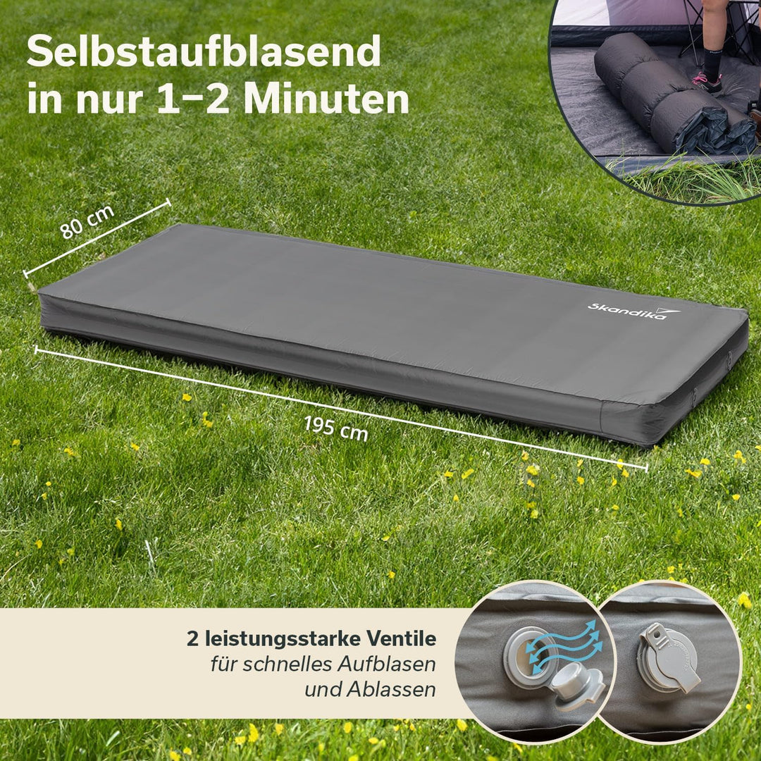 Skandika Premium Easy Isomatte Single 3D | 10 cm dick, selbstaufblasend, leicht, faltbar, selbstfüll