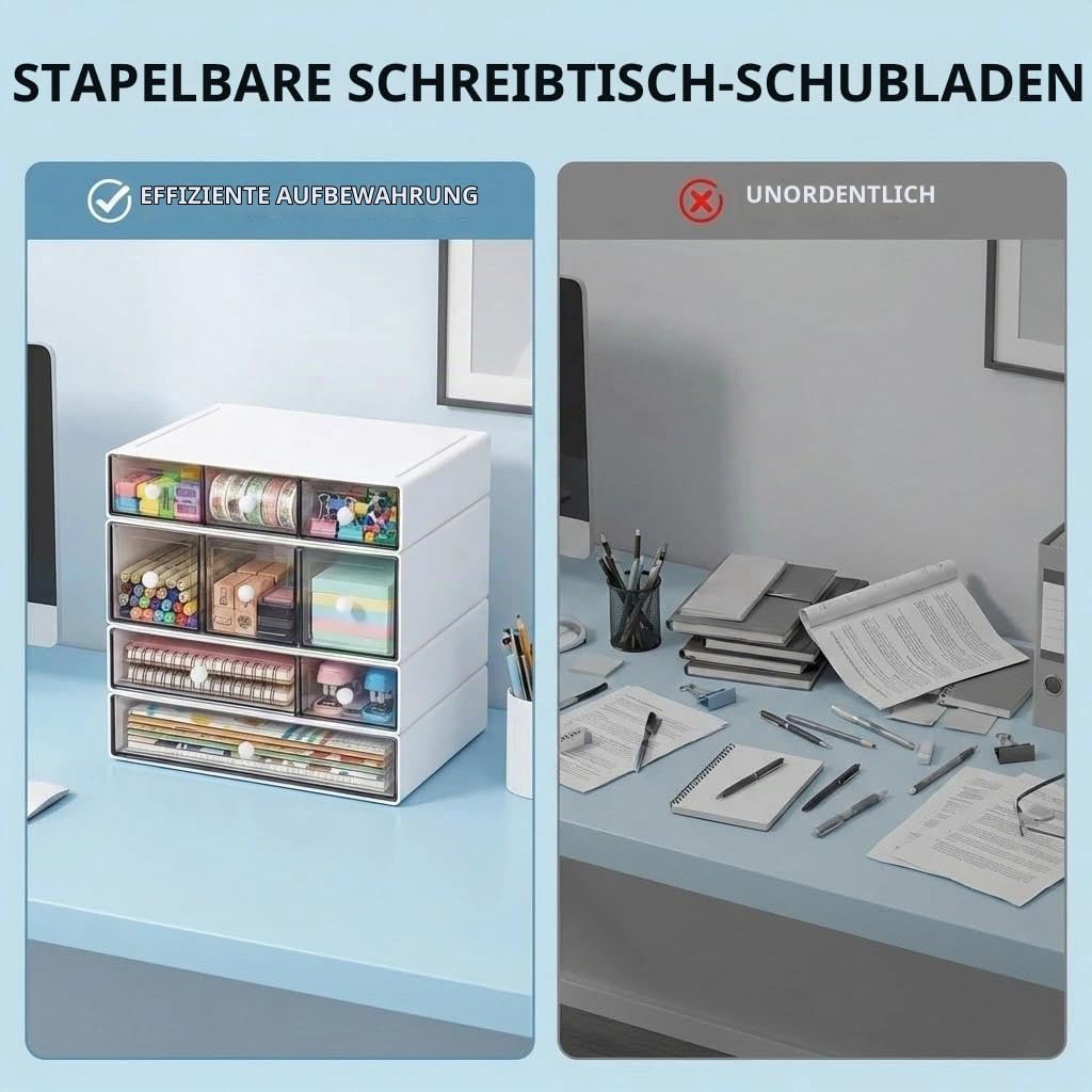 schubladenbox,Schreibtisch Organizer,Desk Aufbewahrungsbox mit 9 Schubladen,Stapelbare,multifunktion