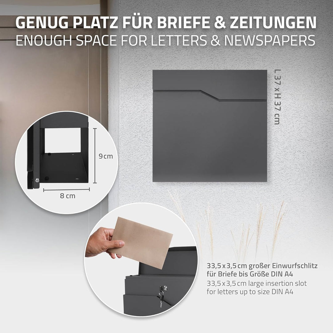 ECD Germany Standbriefkasten mit Zeitungsfach, Design Briefkasten mit Pfosten, Briefkastenanlage, Br