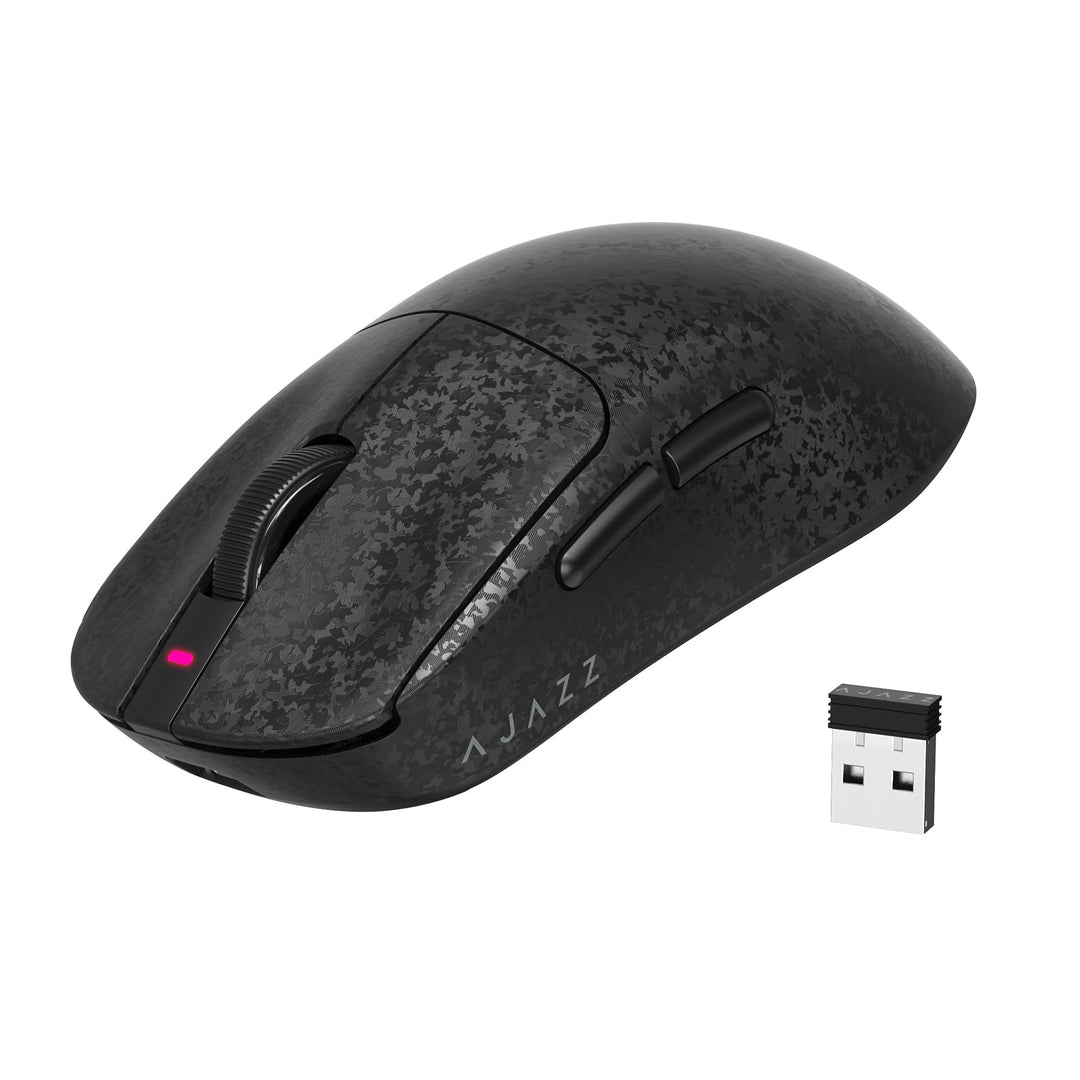 A.JAZZ AJ199 Carbonfaser-Gaming-Maus, Kabellos 2,4G/BT/USB-C Tri-Mode, Ultraleicht 55g, Optischer Pi