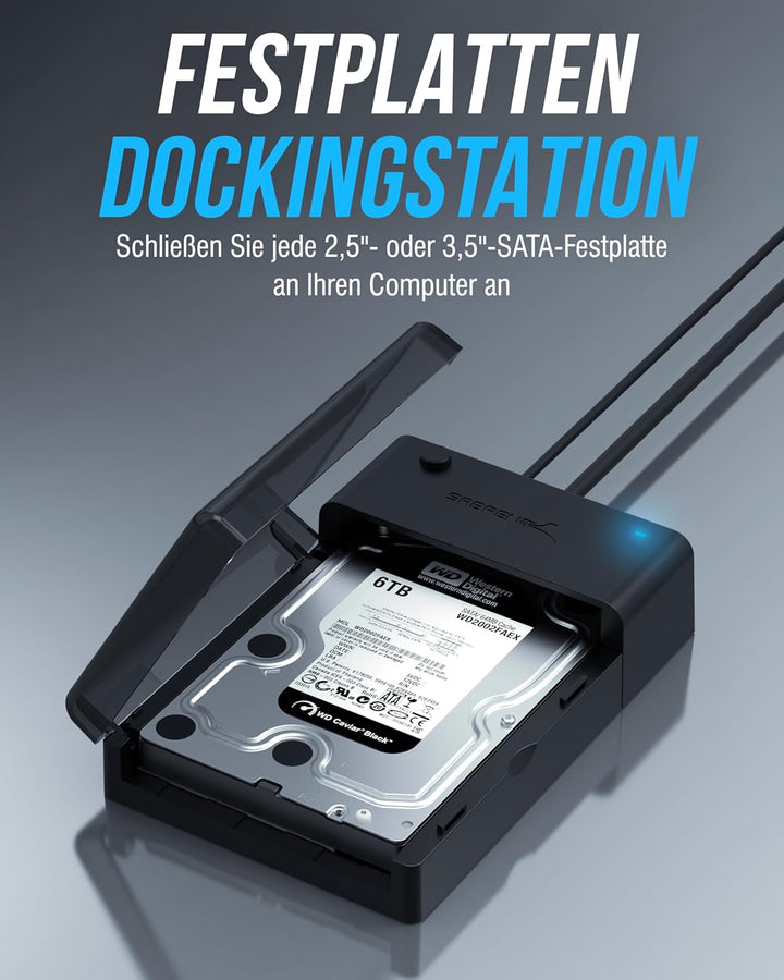 SABRENT Festplatten Dockingstation fur 2,5 3,5 Zoll SATA HDD & SSD USB A 5Gbps (EC-DFLT) 2.5"/3.5" S