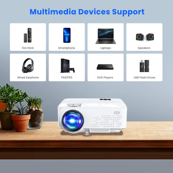 HOPVISION Mini Beamer - 7500 Lumen, 1080p Full HD, LCD, Heimkino/Outdoor, USB & HDMI, Tragbar, 240"