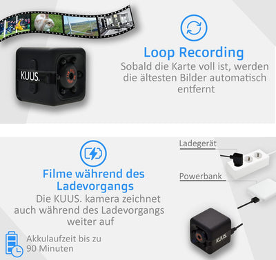 KUUS® - Mini Kamera | Überwachungskamera Für Innen Mit 32-GB-Speicherkarte | Micro Cam Full HD 1080P