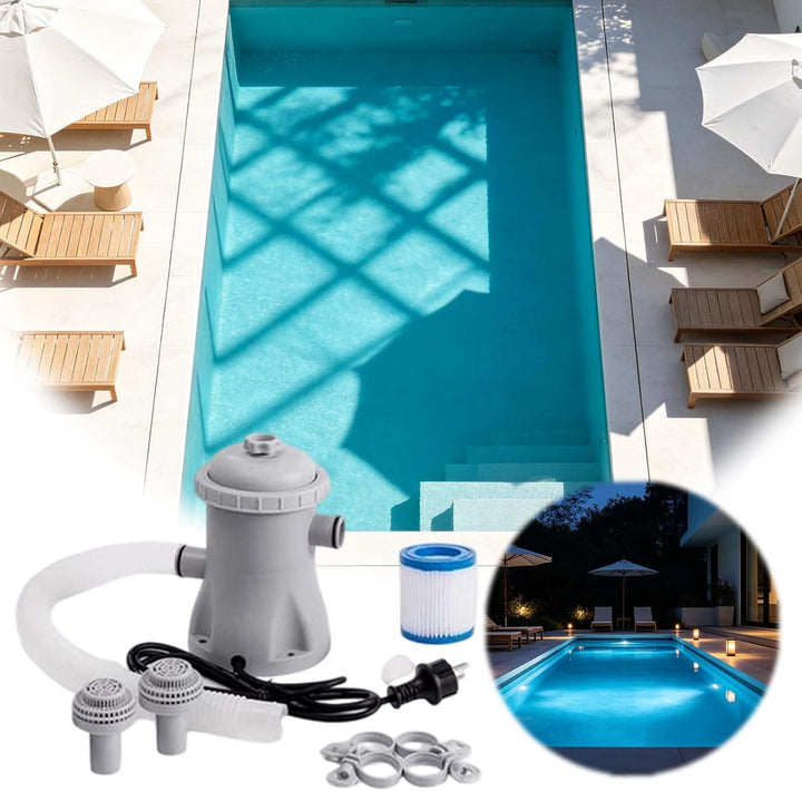 Pool Filterpumpe oberirdisch, 16W Pool Filterpumpe Komplettset mit Schlauch, leise versiegeltes ABS-