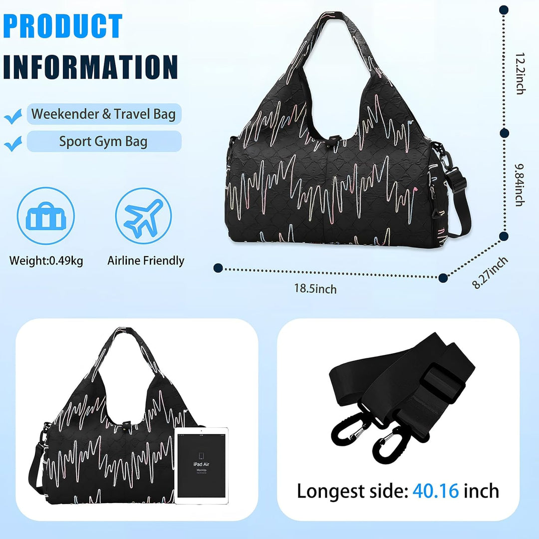 Sporttasche Damen Yogatasche Gross, Sporttasche Reisetasche mit Schuhfach & Nassfach, Wasserdicht Tr