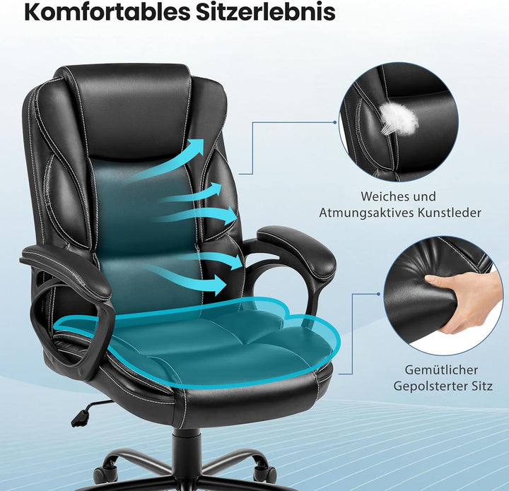 Yaheetech Bürostuhl Schreibtischstuhl, Chefsessel aus Kunstleder, Drehstuhl mit Rollen, Computerstuh