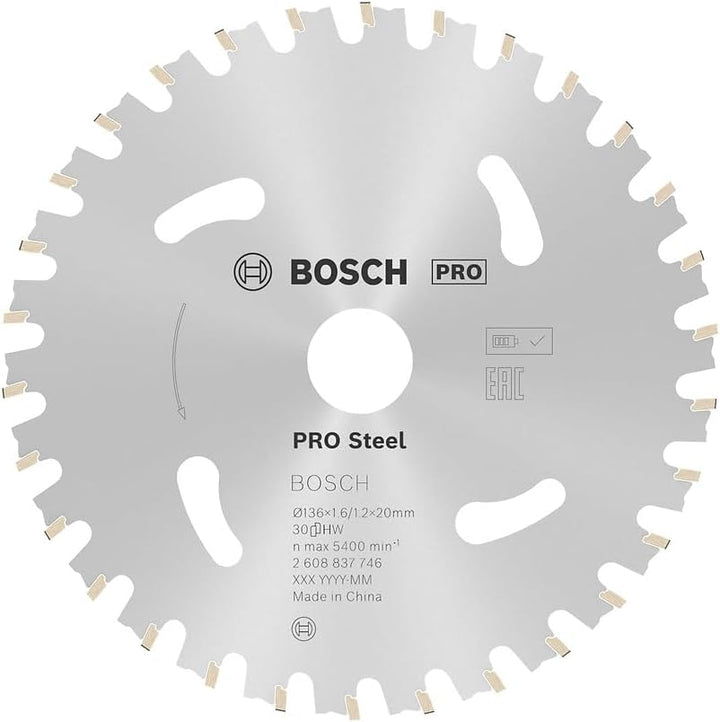 Bosch Professional 1x Kreissägeblatt Standard for Steel (Stahl, Sägeblatt Ø 136 x 20 x 1,6 mm, 30 Zä