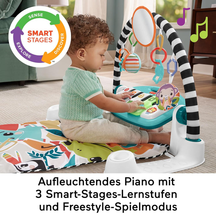 FISHER-PRICE Kontrast Kick & Play Pianospieldecke - Spieldecke für Neugeborene mit Lernspass, über 8