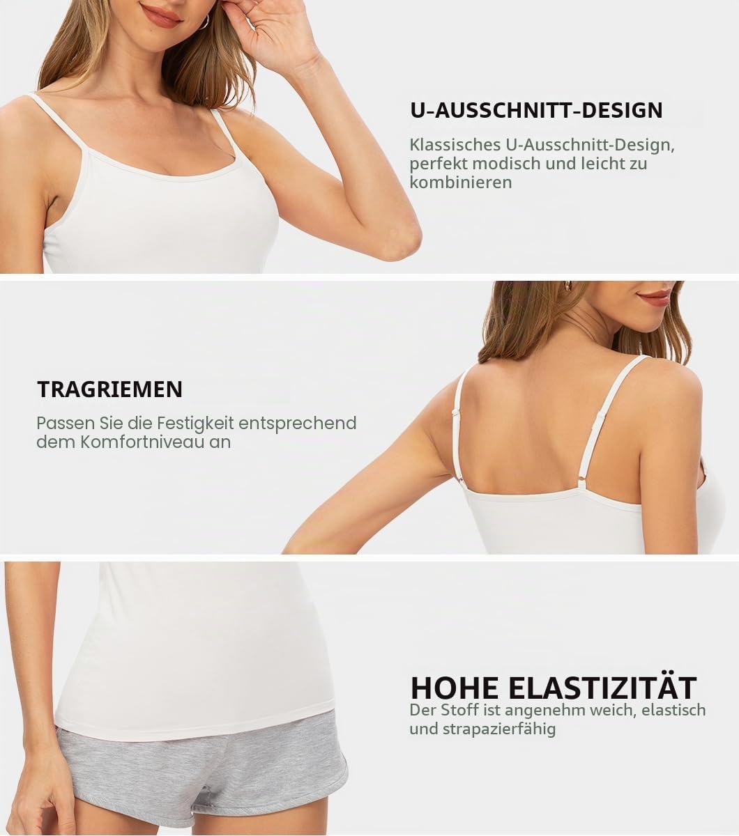 Knuffnee Damen Unterhemden Verstellbare Spaghetti Tops Basic Cami Tank Top 4er Pack S Schwarz/Weiss/
