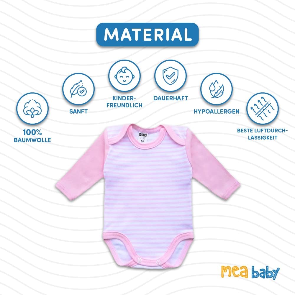 Unisex Baby Langarm Body aus 100% Baumwolle im 5er Pack, Baby Body mit Aufdruck für Mädchen und Jung