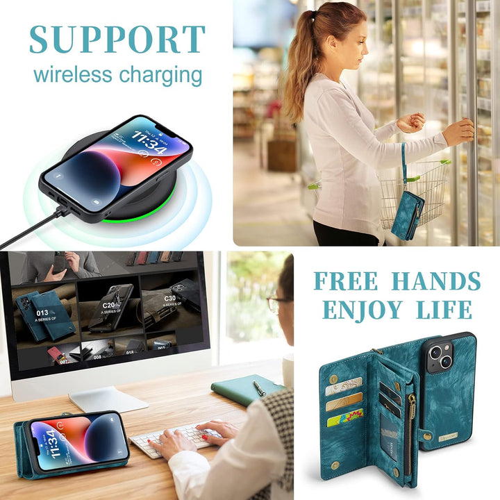 UFinetech iPhone 14 Plus Hülle, Flip Leder TPU Stossfeste Kartenfach Tasche Handyhülle iPhone 14 Plu