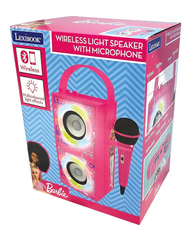 Lexibook BTP180BBZ Mattel Barbie-Tragbarer beleuchteter Bluetooth-Lautsprecher mit Mikrofon, Karaoke