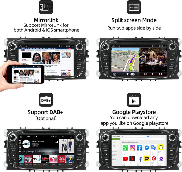 SXAUTO Autoradio Android 10 Passt für Ford Mondeo/Focus/Fusion/Transit/Fiesta/Galaxy - Kamera Canbus