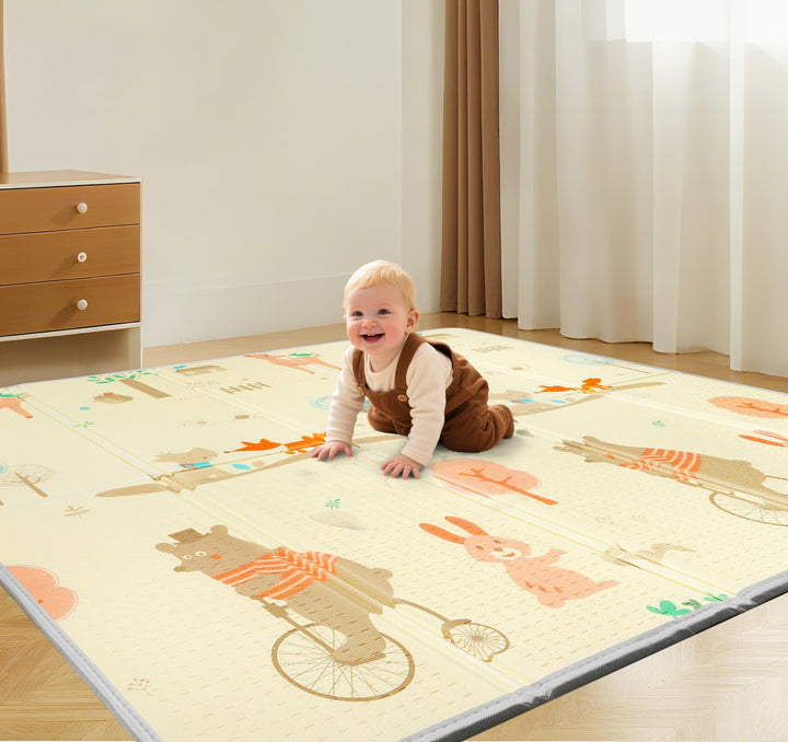 Krabbelmatte Baby 180x200cm, Faltbare Spielmatte Kinder Doppelseitigem, Wasserfeste Rutschfest Play