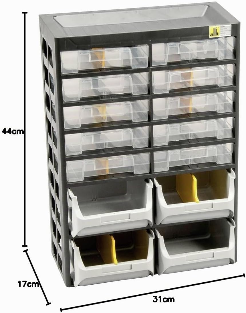 Allit 458140 Kleinteiledepot, schwarz, gelb, 10 Schübe, 4 Boxen, 7 Trenner, 10 Schübe, 4 Boxen, 7 Tr