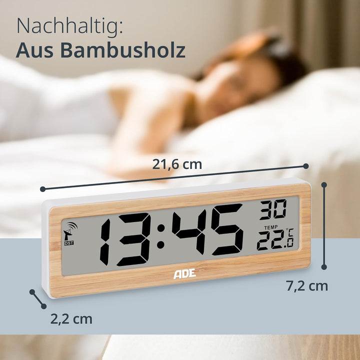 ADE Digitale Funkuhr Wohnzimmer mit Temperaturanzeige | sehr grosse Ziffern | gut ablesbares Display