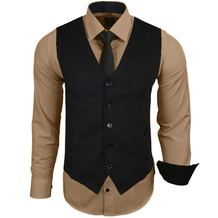 Baxboy Herren Hemd mit Weste Krawatte Anzugs Sakko Business Hochzeit Freizeit Hemden Frack Herrenwes