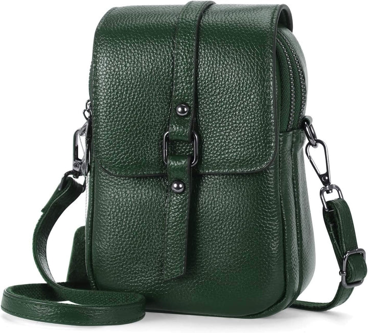 HAWEE Mode Damen Handytasche mit Riemen Echtes Leder Crossbody Handy Umhängetasche Leicht Damen Schu