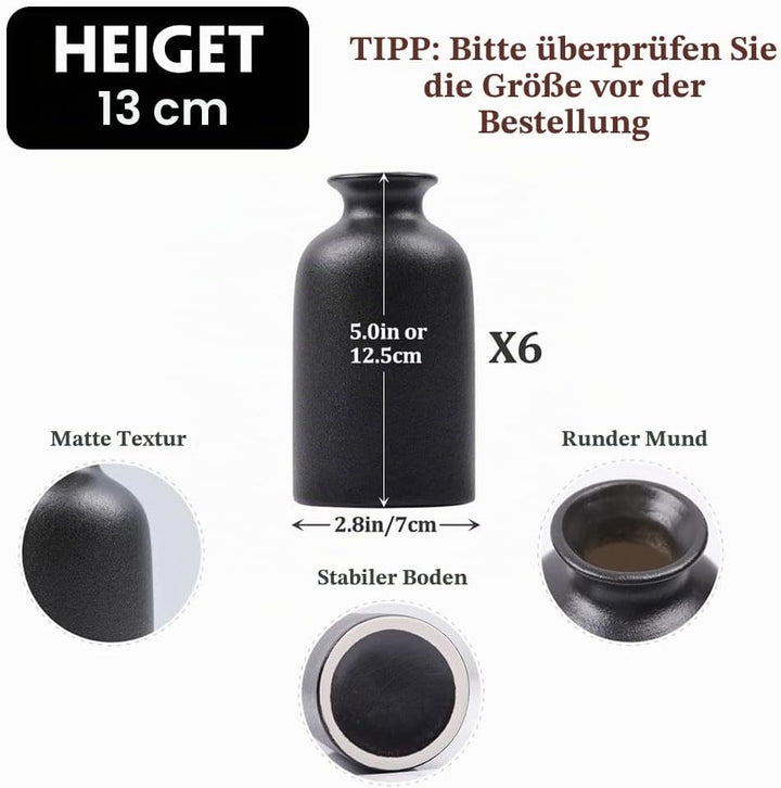 6er-Pack kleine Schwarze Vasen - Moderne Boho-Vasen für Trockenblumen, Tafelaufsätze in grossen Meng