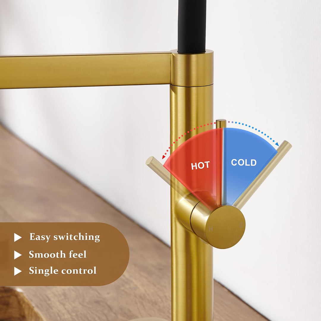 Tohlar Wasserhahn Küche Gold, Hochdruck Küchenarmatur mit Herausziehbarer Brause, Einhebel Küchenarm