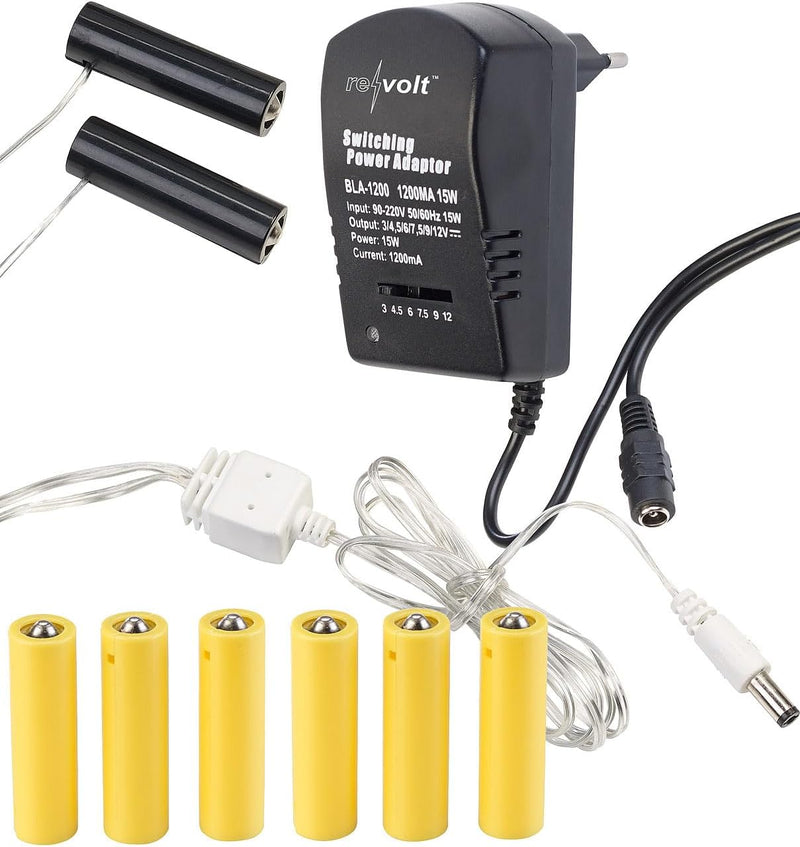 revolt Batterie Dummy: 2er-Set Batterie-Netzteil-Adapter, ersetzt 16 AA-Batterien (4 Geräte) (Dummy-