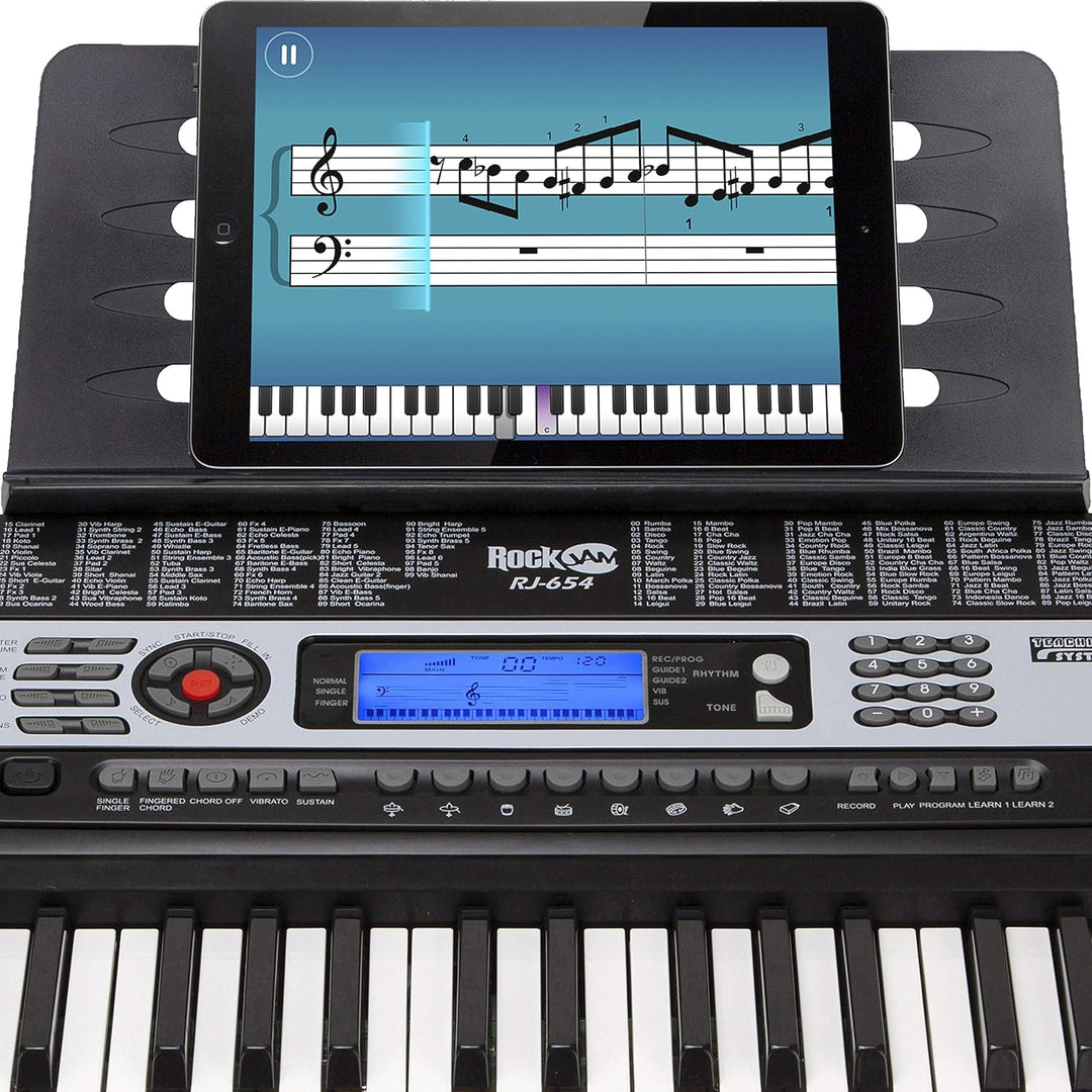 RockJam 54 Key Keyboard Piano with Power Supply, Sheet Music Stand, Piano Note Stickers & Simply Pia