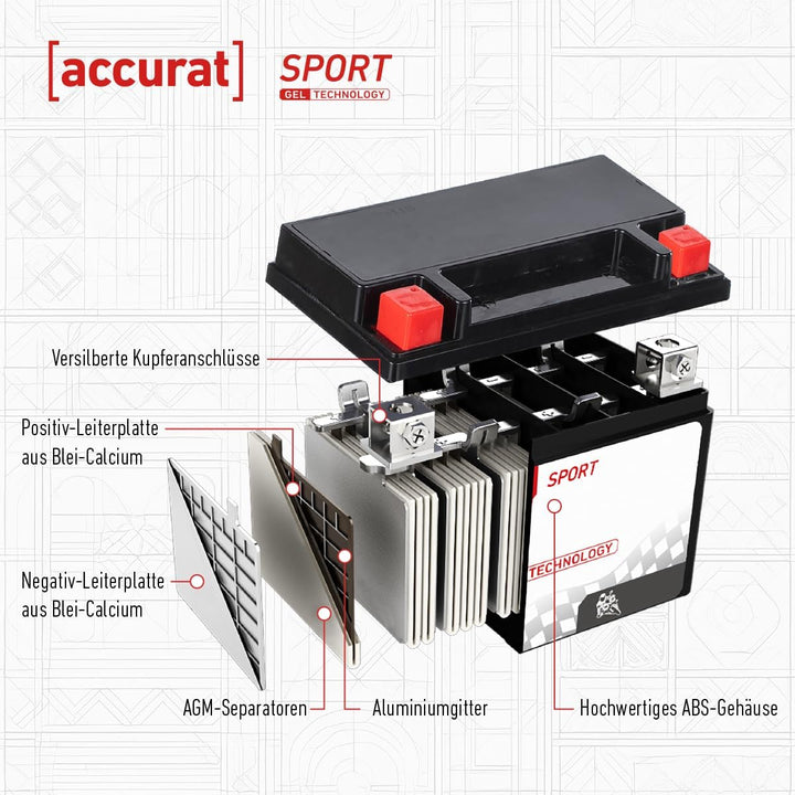 Accurat Motorradbatterie YTX4L-BS - 12V, 5Ah, 55A, zyklenfest, wartungsfrei, Gel - Starterbatterie,