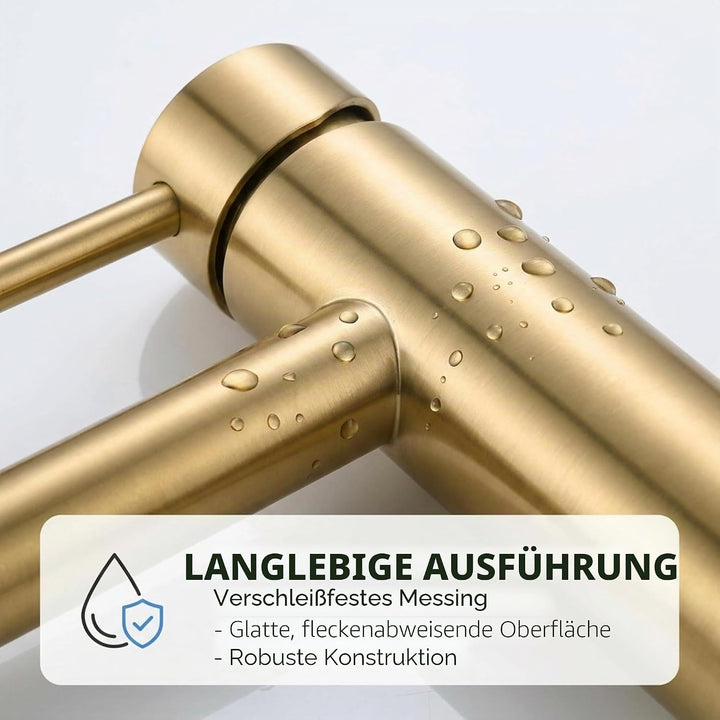 VALAZ Wasserhahn Bad Goldfarben Gebürstet | Einhebelmischer Waschbecken, Warm und Kaltwassermischer,