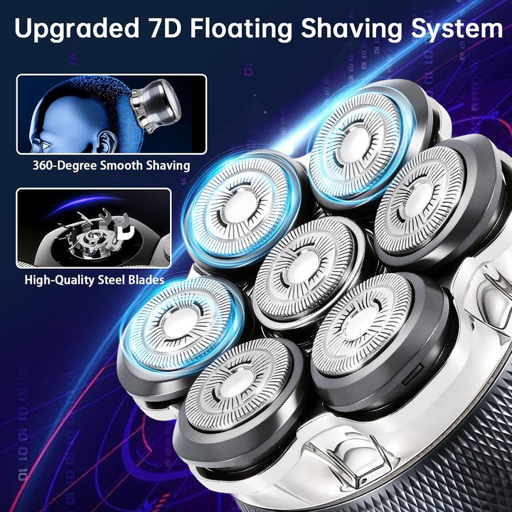 Glatzen Rasierer Herren, Upgrade-7D Kopfrasierer Glatze, IPX6 Wasserdicht Glatzenrasierer, mit Magne