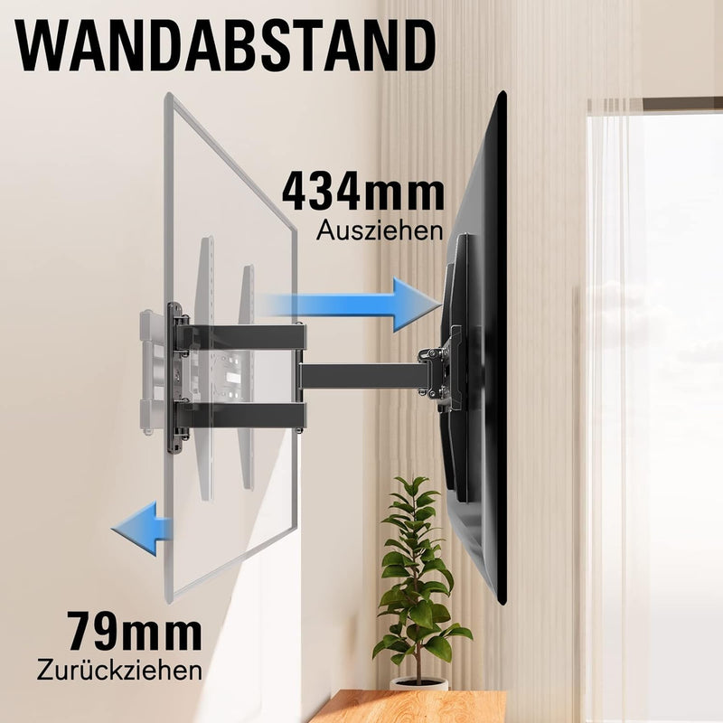 TV Wandhalterung Schwenkbar Neigbar Ausziehbar, Fernseher Wandhalterung für 26-60 Zoll Flach & Curve