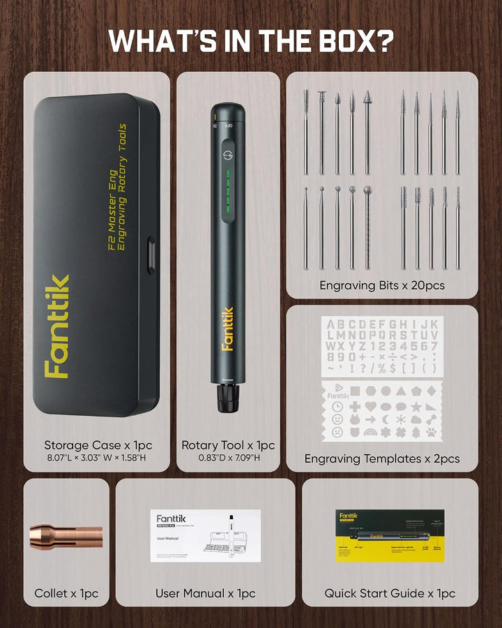 Fanttik F2 Master Eng Gravierstift,schnurlos, 5-Stufen, Drehwerkzeug-Set