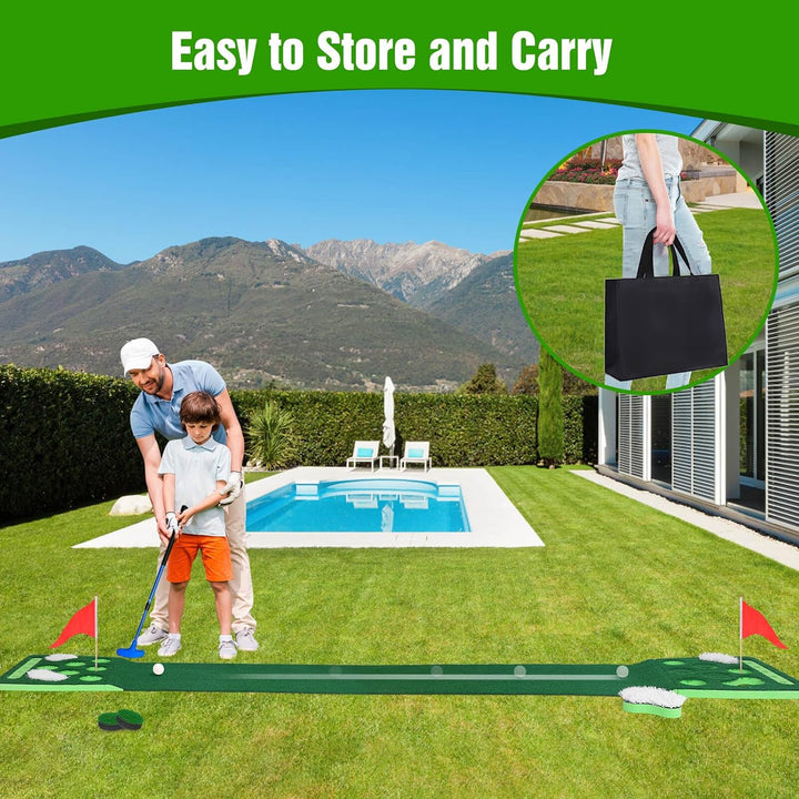 KEMLDIVS Golf-Pong-Spiel-Set, abnehmbare Golf-Pong-Putting-Matte mit 8 Golfbällen, 2 Golfbechern und