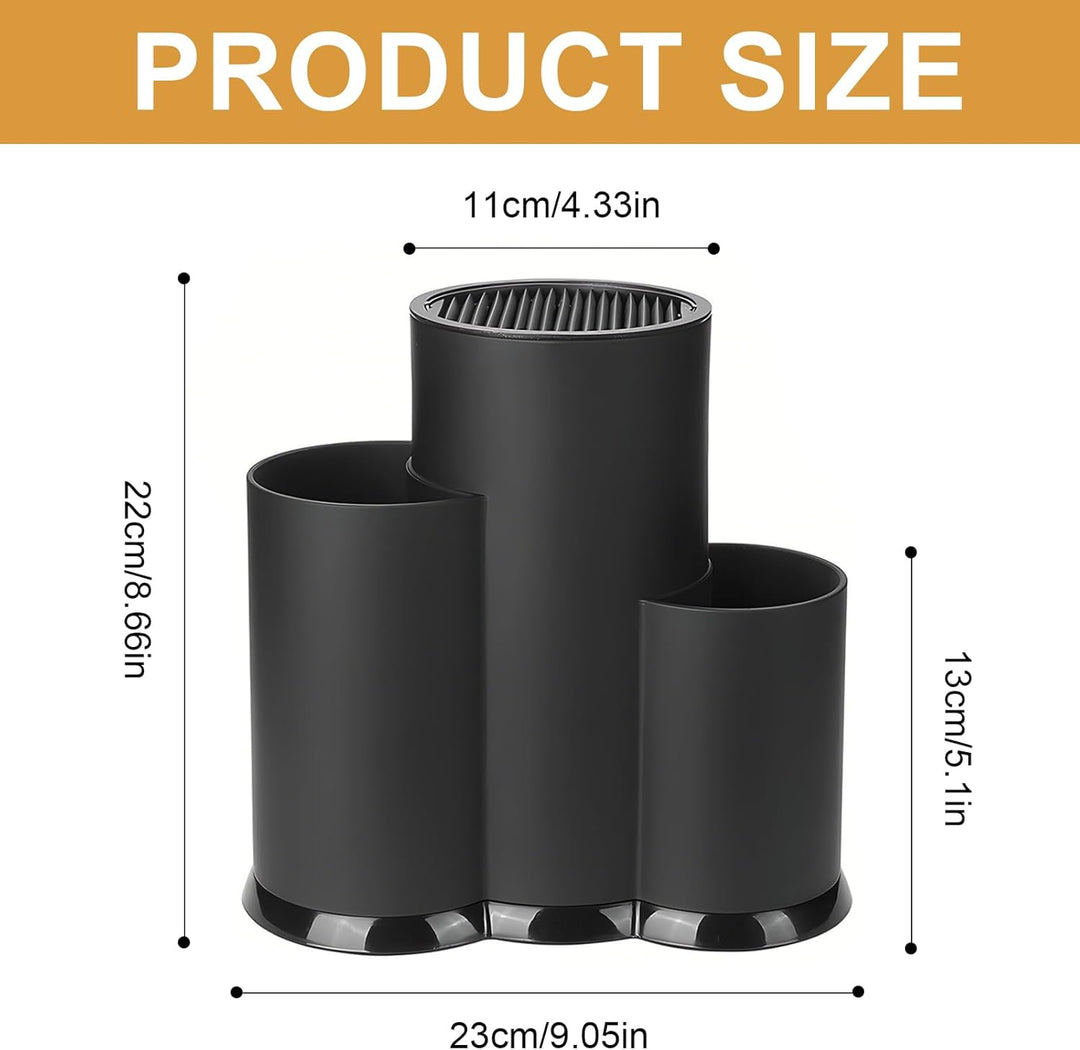 3 in 1 Messerblock Ohne Messer Schwarz Küchenutensilienhalter Messerhalter mit Schlitzen Knife Holde