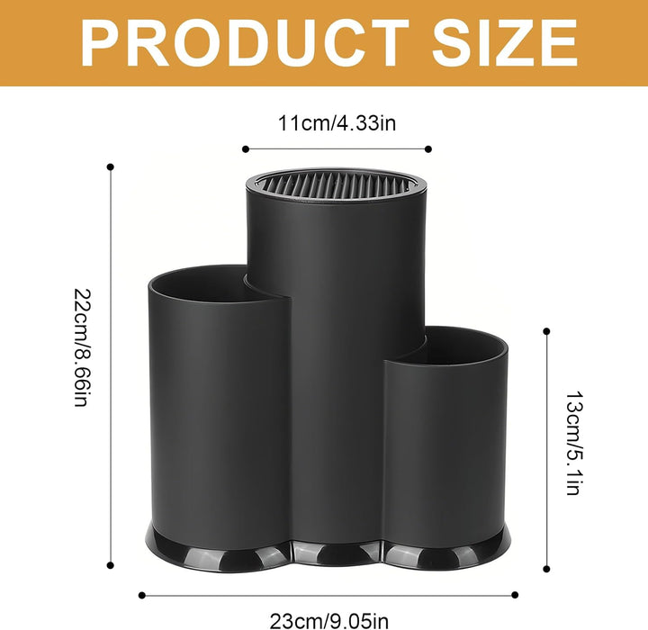 3 in 1 Messerblock Ohne Messer Schwarz Küchenutensilienhalter Messerhalter mit Schlitzen Knife Holde