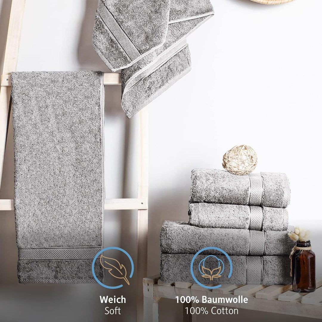 Komfortec 8er Handtücher 50x100 cm Set aus 100% Baumwolle, 470g/m², Frottee, Weich, Silber 8x Handtü