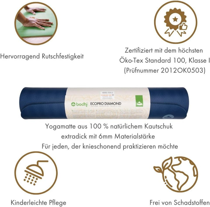 Bodhi Yogamatte ECO PRO DIAMOND | Ultra Grip | Naturkautschuk | Ökologisch | Profi-Matte für Pilates